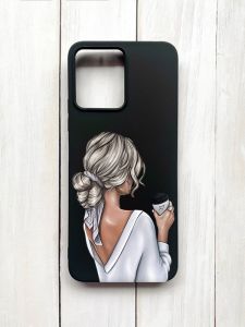 Матовий чохол на Xiaomi Redmi 12 Чорний :: Дівчина з латте (принт 227)