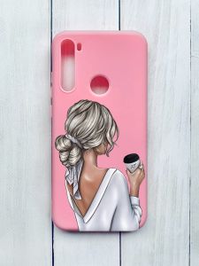 Матовий чохол на Xiaomi Redmi Note 8T Рожевий :: Дівчина з латте (принт 227)