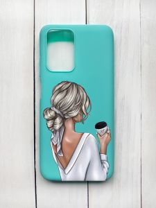 Матовий чохол на Xiaomi Redmi 10 Бірюзовий :: Дівчина з латте (принт 227)