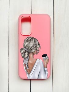 Матовий чохол на Samsung Galaxy A15 (A155) Рожевий :: Дівчина з латте (принт 227)