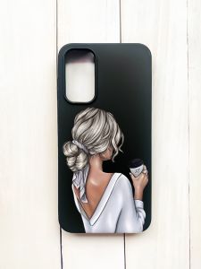 Матовий чохол на Samsung Galaxy A15 (A155) Чорний :: Дівчина з латте (принт 227)