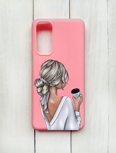 Матовий чохол на Samsung Galaxy M54 Рожевий :: Дівчина з латте (принт 227)