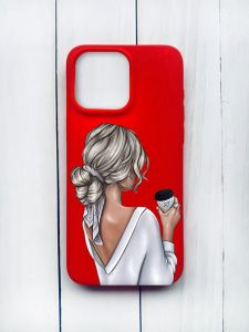 Матовий чохол на iPhone 15 Pro Max Червоний :: Дівчина з латте (принт 227)