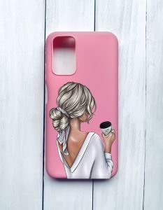 Матовий чохол на Xiaomi Redmi 9T Рожевий :: Дівчина з латте (принт 227)