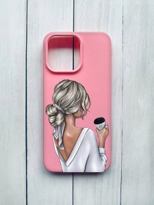 Матовий чохол на iPhone 15 Pro Max Рожевий :: Дівчина з латте (принт 227)