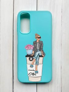 Матовий чохол на Samsung Galaxy A24 Бірюзовий :: Дівчина на каві (принт 228)
