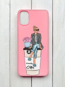 Mатовий чохол на Samsung Galaxy A05 (A055) Рожевий :: Дівчина на каві (принт 228)