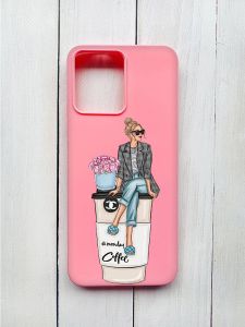 Матовий чохол на Xiaomi Redmi 12 Рожевий :: Дівчина на каві (принт 228)