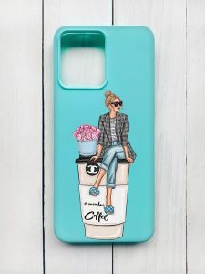 Матовий чохол на Xiaomi Redmi 12 Бірюзовий :: Дівчина на каві (принт 228)