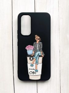 Матовий чохол на Samsung Galaxy A54 5G (A546) Чорний :: Дівчина на каві (принт 228)