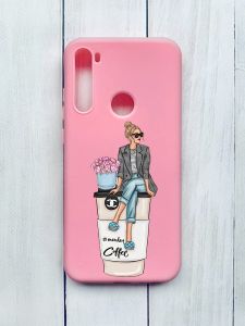 Матовий чохол на Xiaomi Redmi Note 8T Рожевий :: Дівчина на каві (принт 228)