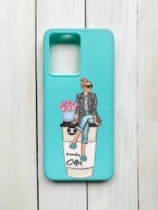 Матовий чохол на Xiaomi Redmi Note 12 Бірюзовий :: Дівчина на каві (принт 228)