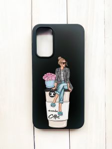 Матовий чохол на Samsung Galaxy A15 (A155) Чорний :: Дівчина на каві (принт 228)