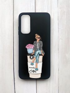 Матовий чохол на Samsung Galaxy A05s (A057) Чорний :: Дівчина на каві (принт 228)