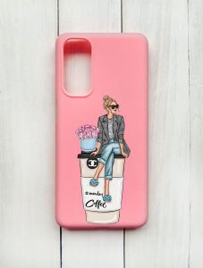 Матовий чохол на Samsung Galaxy M54 Рожевий :: Дівчина на каві (принт 228)