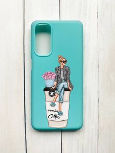 Матовий чохол на Samsung Galaxy M54 Бірюзовий :: Дівчина на каві (принт 228)