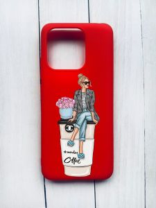 Матовий чохол на Xiaomi Redmi 12C Червоний :: Дівчина на каві (принт 228)
