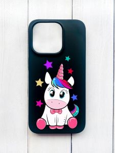 Матовий чохол на iPhone 15 Plus Чорний :: Єдиноріг (принт 102)