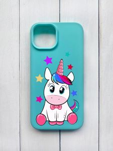Матовий чохол на iPhone 15 Бірюзовий :: Єдиноріг (принт 102)