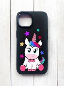 Матовий чохол на iPhone 15 Чорний :: Єдиноріг (принт 102)
