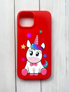 Матовий чохол на iPhone 15 Червоний :: Єдиноріг (принт 102)