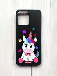 Матовий чохол на Xiaomi Redmi 12 Чорний :: Єдиноріг (принт 102)