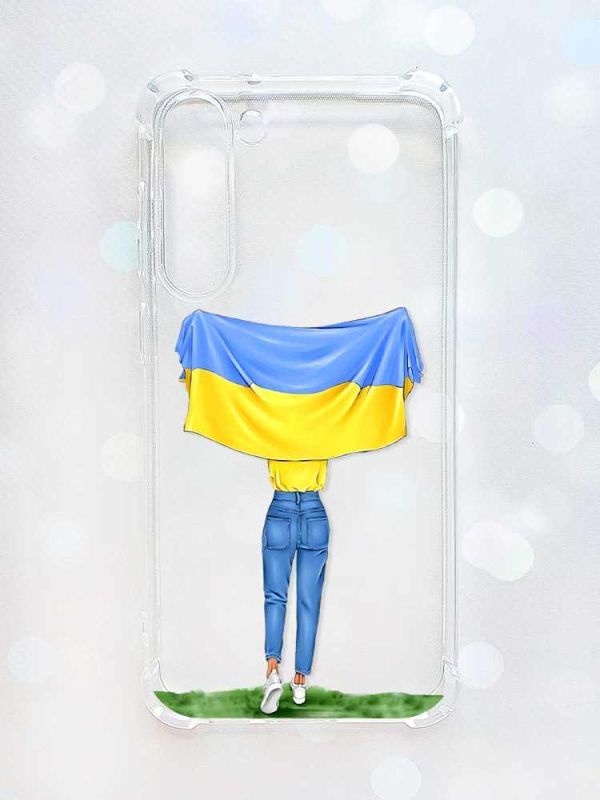 Чохол з потовщеними кутами на Samsung Galaxy S23 Plus :: Дівчина з прапором (принт 263)