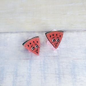 Дитячі сережки кліпси Кавун (принт k_015)