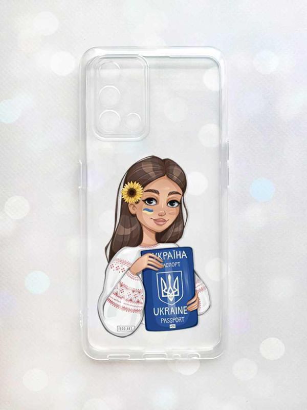 Прозорий чохол на Oppo A74 4G/A95 4G/F19/RENO 6 Lite :: Дівчина з паспортом (принт 12)