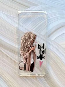 Прозорий чохол на Motorola Moto G72 :: Дівчина з кавою (принт 114)