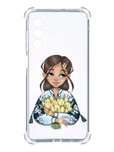 Чохол з потовщеними кутами на Samsung Galaxy S24 :: Дівчина з тюльпанами (принт 22)