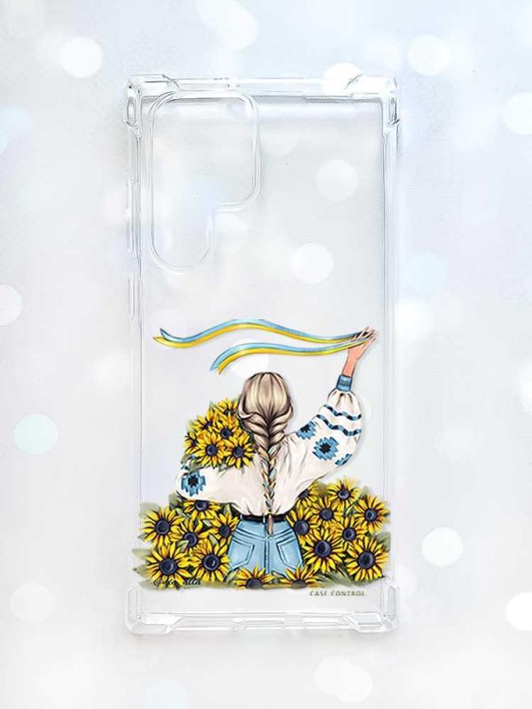 Чохол з потовщеними кутами на Samsung Galaxy S22 Ultra :: Дівчина зі стрічкою (принт 25)