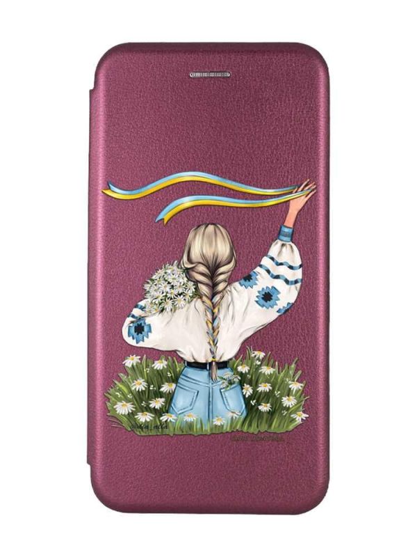 Чохол-книжка з малюнком для Samsung Galaxy A35 (A356) Бордовий :: Дівчина зі стрічкою (принт 17)