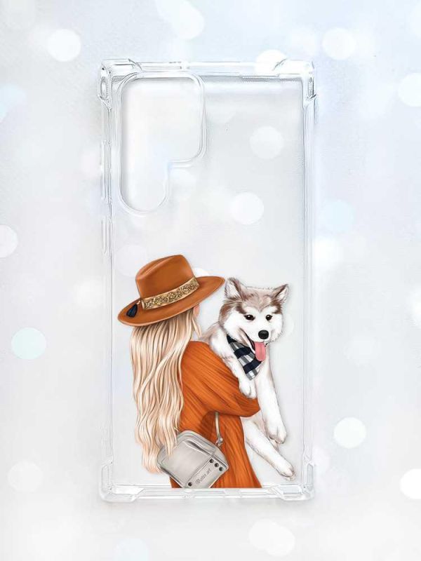 Чохол з потовщеними кутами на Samsung Galaxy S22 Ultra :: Дівчина з песиком (принт 115)