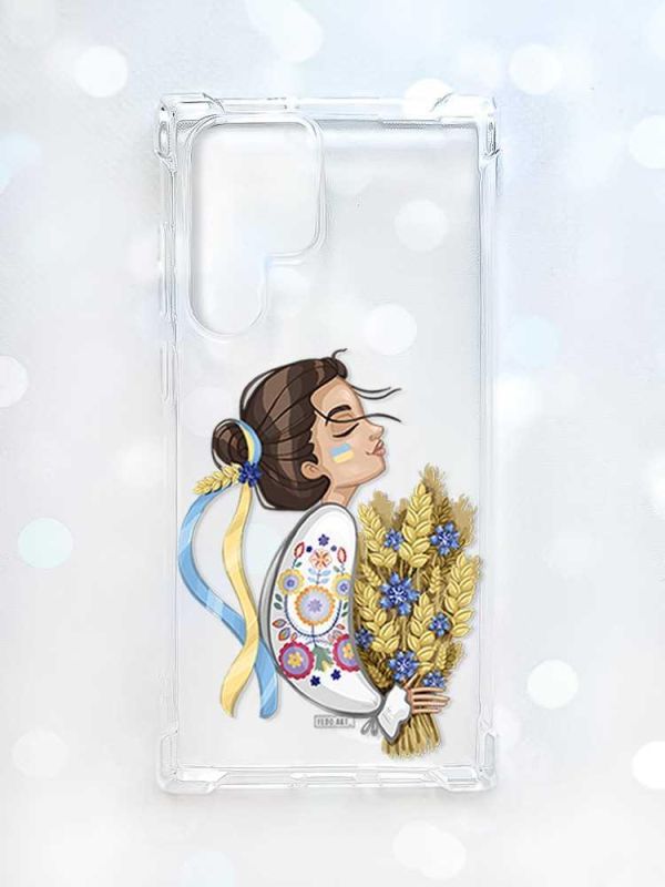 Чохол з потовщеними кутами на Samsung Galaxy S22 Ultra :: Українка з колосками (принт 172)