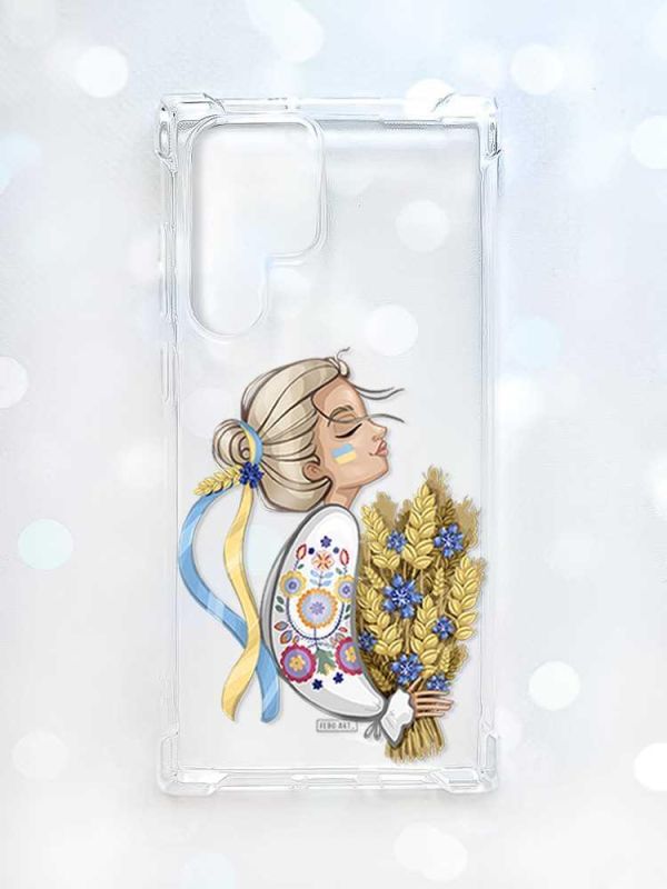 Чохол з потовщеними кутами на Samsung Galaxy S22 Ultra :: Українка з колосками (принт 173)