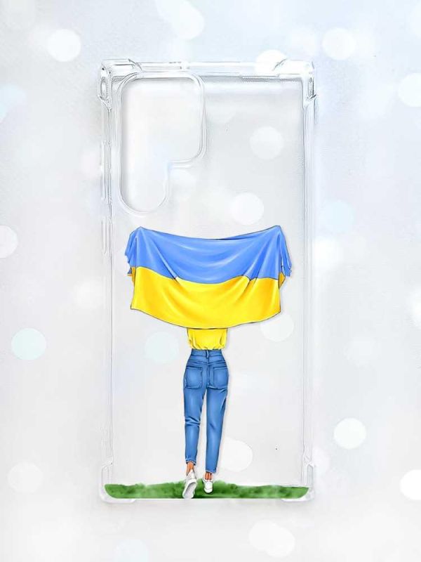 Чохол з потовщеними кутами на Samsung Galaxy S22 Ultra :: Дівчина з прапором (принт 263)
