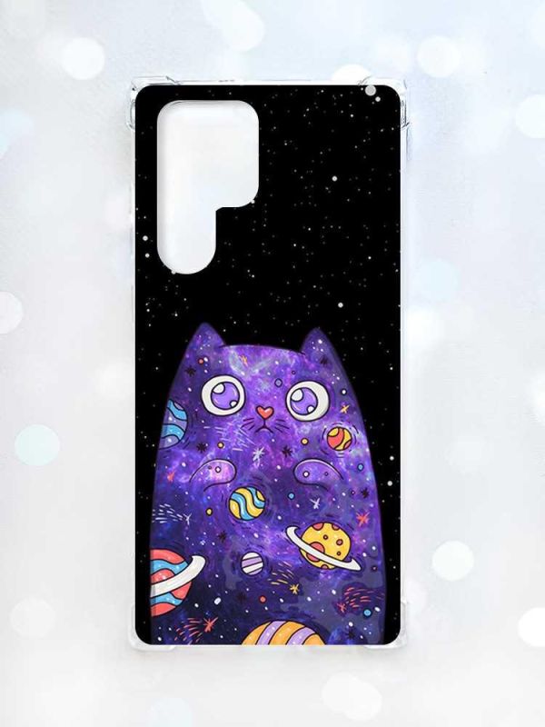 Чохол з потовщеними кутами на Samsung Galaxy S22 Ultra :: Фіолетова кішка (принт 361)