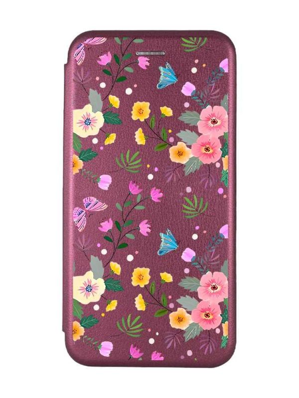 Чохол-книжка з малюнком для Samsung Galaxy A35 (A356) Бордовий :: Квітковий фон (принт 369)