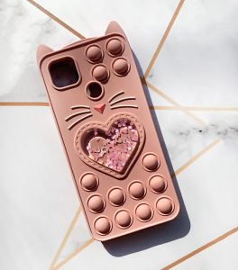 Чохол Попит Антистрес Поп-Іт Pop It для Xiaomi POCO C3 Котик з сердечком Рожевий