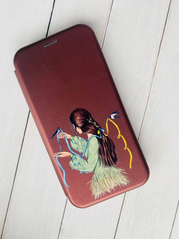 Чохол-книжка з малюнком для Samsung Galaxy A35 (A356) Бордовий :: Дівчина з ластівками (принт 16)