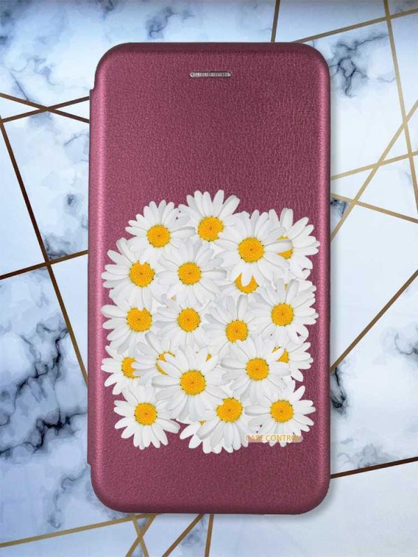 Чохол-книжка з малюнком для Samsung Galaxy A35 (A356) Бордовий :: Букет ромашок (принт 40)