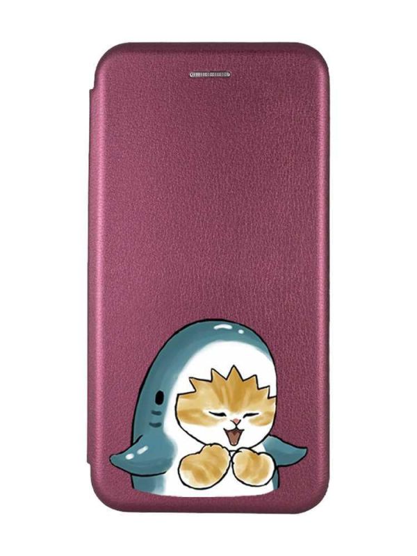 Чохол-книжка з малюнком для Samsung Galaxy A35 (A356) Бордовий :: Котик Акула (принт 376)