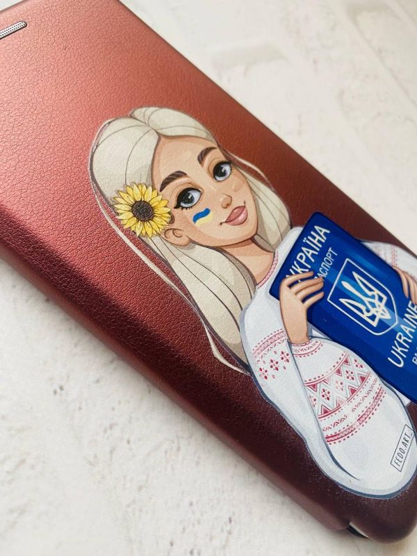 Чохол-книжка з малюнком для Samsung Galaxy A55 (A556) Бордовий :: Дівчина з паспортом (принт 13)