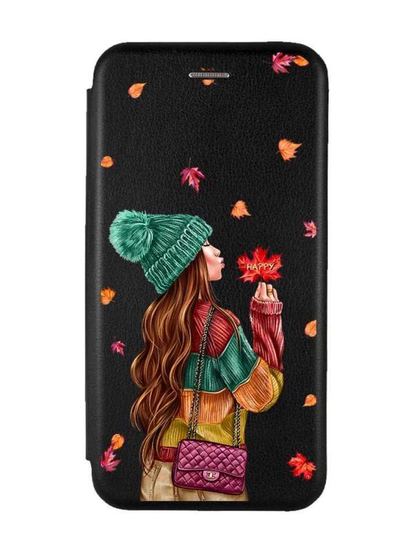 Чохол-книжка з малюнком для Samsung Galaxy A35 (A356) Чорний :: Дівчина з листям (принт 221)
