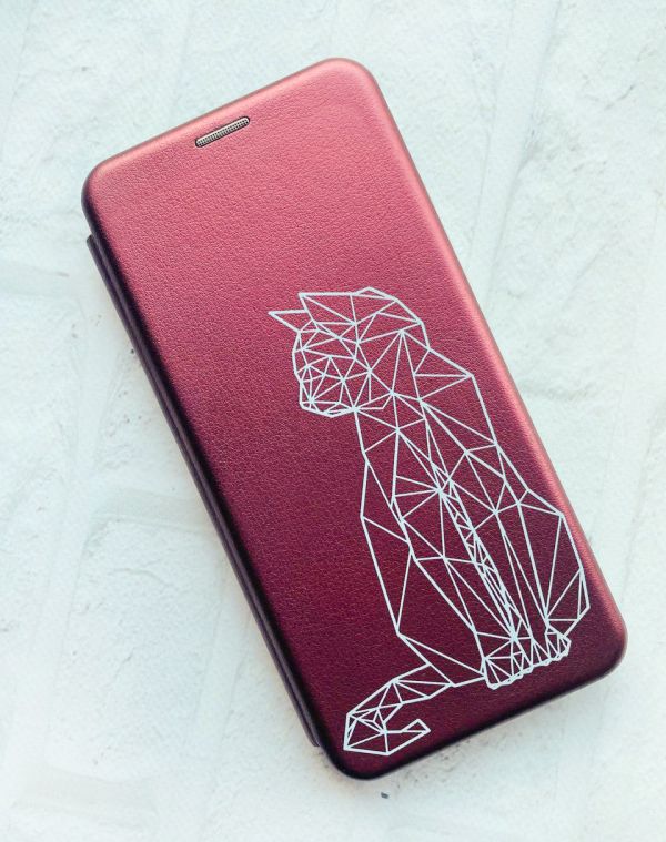 Чохол-книжка з малюнком для Samsung Galaxy A55 (A556) Бордовий :: Котик (принт 125)