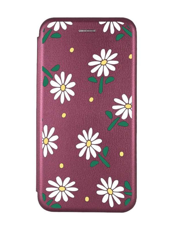 Чохол-книжка з малюнком для Samsung Galaxy A55 (A556) Бордовий :: Ромашки (принт 368)