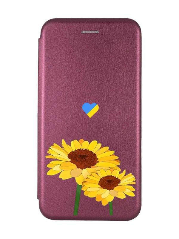Чохол-книжка з малюнком для Samsung Galaxy A55 (A556) Бордовий :: Жовті квіти (принт 364)