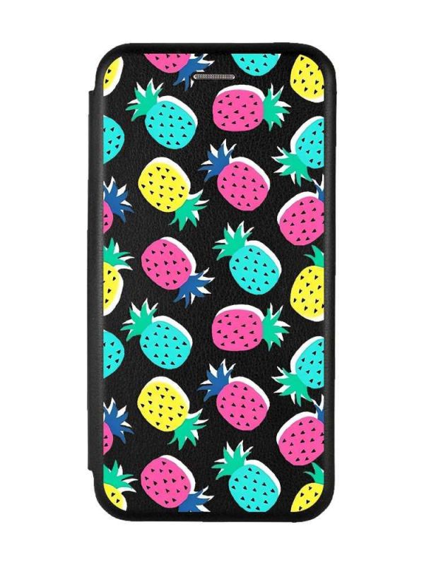 Чохол-книжка з малюнком для Samsung Galaxy A35 (A356) Чорний :: Різнокольорові ананаси (принт 346)