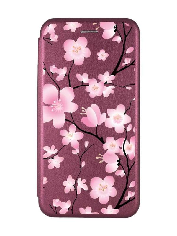 Чохол-книжка з малюнком для Samsung Galaxy A55 (A556) Бордовий :: Квітуча сакура (принт 282)
